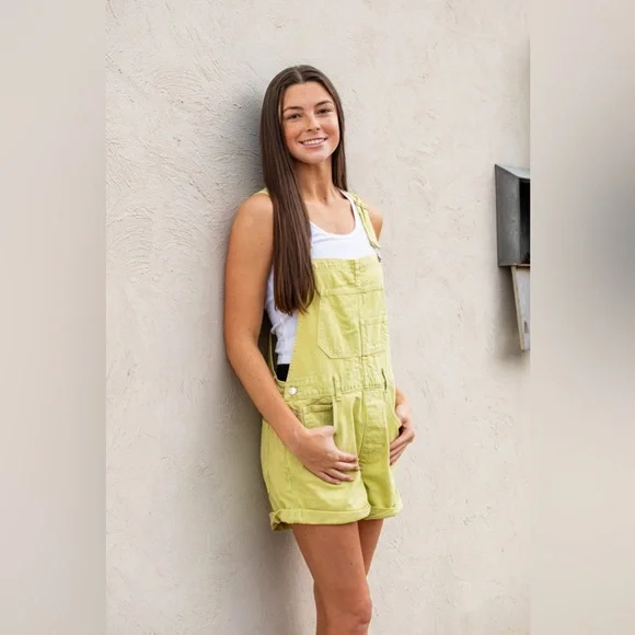 NWT FREE PEOPLE WE THE FREE Ziggy Shortalls In Sunny Lime MSRP $88 - Picture 4 of 11